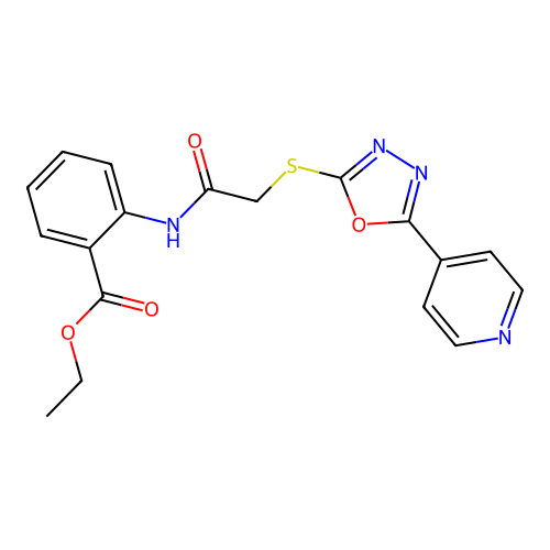 Ethyl 2-(2-((5-(pyridin-4-yl)-1,3,4-oxadiazol-2-yl)thio)acetamido)benzoate structure