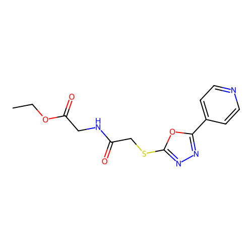 Ethyl 2-(2-((5-(pyridin-4-yl)-1,3,4-oxadiazol-2-yl)thio)acetamido)acetate structure