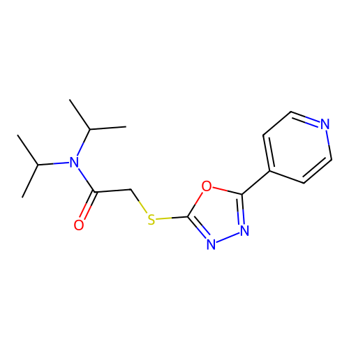 N,N-diisopropyl-2-((5-(pyridin-4-yl)-1,3,4-oxadiazol-2-yl)thio)acetamide structure