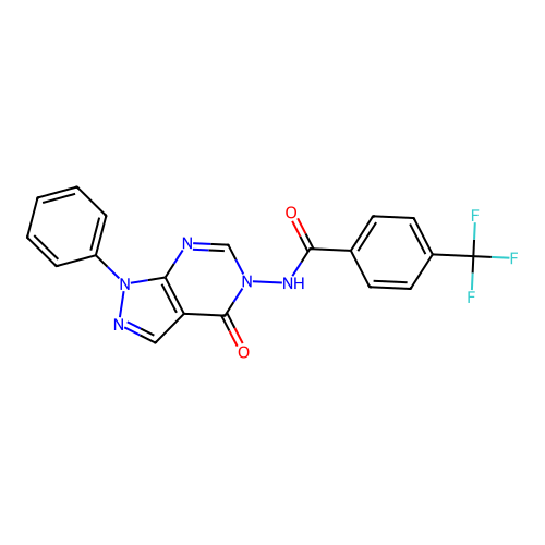 N-{4-oxo-1-phenyl-1H,4H,5H-pyrazolo[3,4-d]pyrimidin-5-yl}-4-(trifluoromethyl)benzamide structure