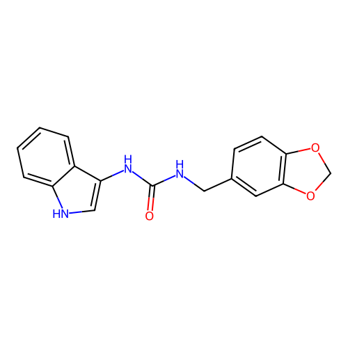 1-(benzo[d][1,3]dioxol-5-ylmethyl)-3-(1H-indol-3-yl)urea structure
