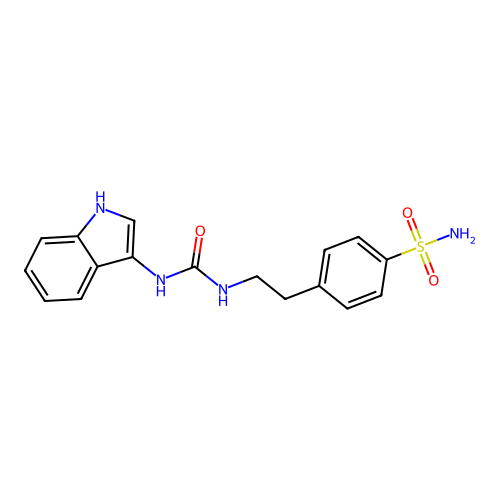 4-(2-(3-(1H-indol-3-yl)ureido)ethyl)benzenesulfonamide structure