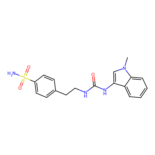 4-(2-(3-(1-methyl-1H-indol-3-yl)ureido)ethyl)benzenesulfonamide structure