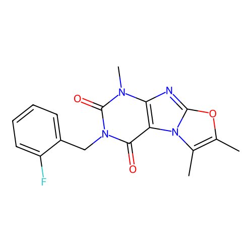 3-(2-fluorobenzyl)-1,6,7-trimethyloxazolo[2,3-f]purine-2,4(1H,3H)-dione structure