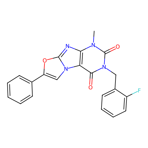 3-(2-fluorobenzyl)-1-methyl-7-phenyloxazolo[2,3-f]purine-2,4(1H,3H)-dione structure