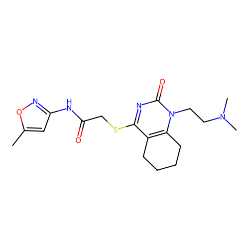 2-({1-[2-(dimethylamino)ethyl]-2-oxo-1,2,5,6,7,8-hexahydroquinazolin-4-yl}sulfanyl)-N-(5-methyl-1,2-oxazol-3-yl)acetamide structure