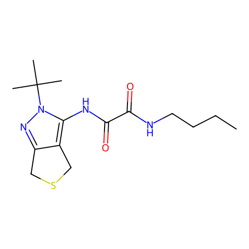 N-butyl-N'-(2-tert-butyl-4,6-dihydrothieno[3,4-c]pyrazol-3-yl)oxamide structure