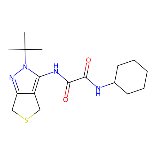N'-(2-tert-butyl-4,6-dihydrothieno[3,4-c]pyrazol-3-yl)-N-cyclohexyloxamide structure