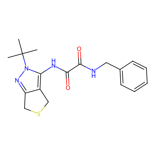N-benzyl-N'-(2-tert-butyl-4,6-dihydrothieno[3,4-c]pyrazol-3-yl)oxamide structure