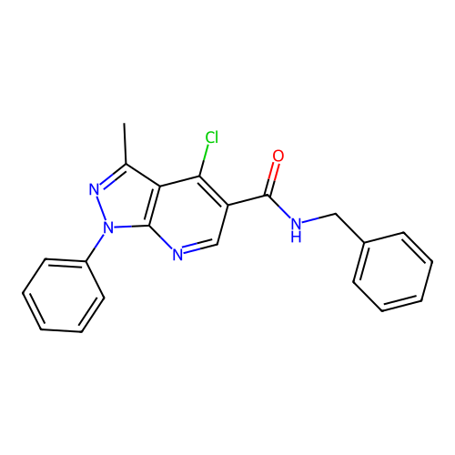N-benzyl-4-chloro-3-methyl-1-phenyl-1H-pyrazolo[3,4-b]pyridine-5-carboxamide structure