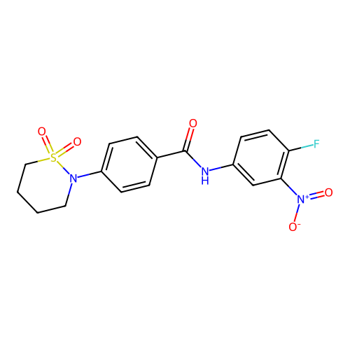 4-(1,1-dioxothiazinan-2-yl)-N-(4-fluoro-3-nitrophenyl)benzamide structure