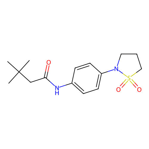N-(4-(1,1-dioxidoisothiazolidin-2-yl)phenyl)-3,3-dimethylbutanamide structure