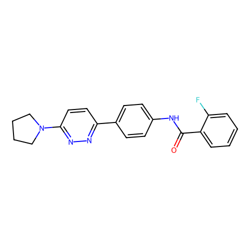 2-fluoro-N-(4-(6-(pyrrolidin-1-yl)pyridazin-3-yl)phenyl)benzamide structure
