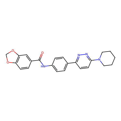 N-(4-(6-(piperidin-1-yl)pyridazin-3-yl)phenyl)benzo[d][1,3]dioxole-5-carboxamide structure