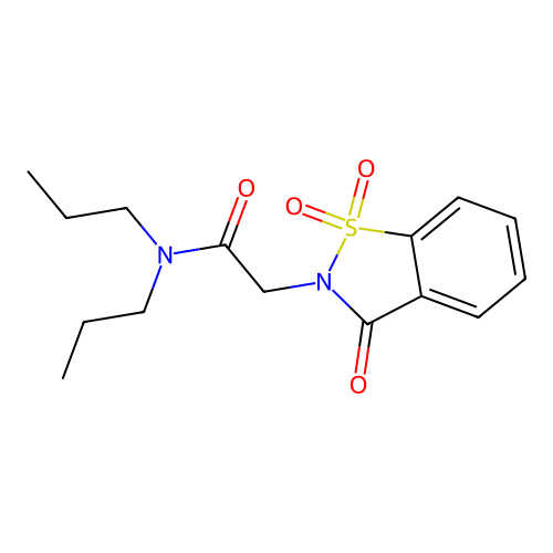 N,N-dipropyl-2-(1,1,3-trioxo-1,2-benzothiazol-2-yl)acetamide structure