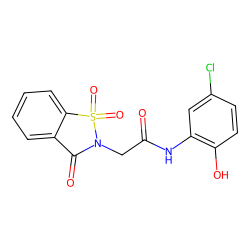 N-(5-chloro-2-hydroxyphenyl)-2-(1,1,3-trioxo-1,2-benzothiazol-2-yl)acetamide structure