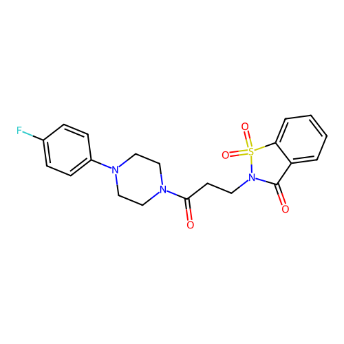 2-{3-[4-(4-fluorophenyl)piperazin-1-yl]-3-oxopropyl}-2,3-dihydro-1lambda6,2-benzothiazole-1,1,3-trione structure