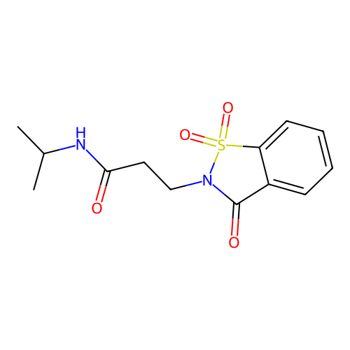 3-(1,1-dioxido-3-oxobenzo[d]isothiazol-2(3H)-yl)-N-isopropylpropanamide structure