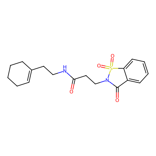 N-[2-(cyclohexen-1-yl)ethyl]-3-(1,1,3-trioxo-1,2-benzothiazol-2-yl)propanamide structure