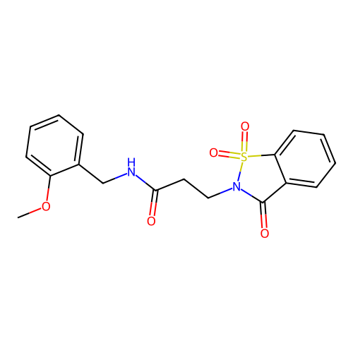 3-(1,1-dioxido-3-oxobenzo[d]isothiazol-2(3H)-yl)-N-(2-methoxybenzyl)propanamide structure
