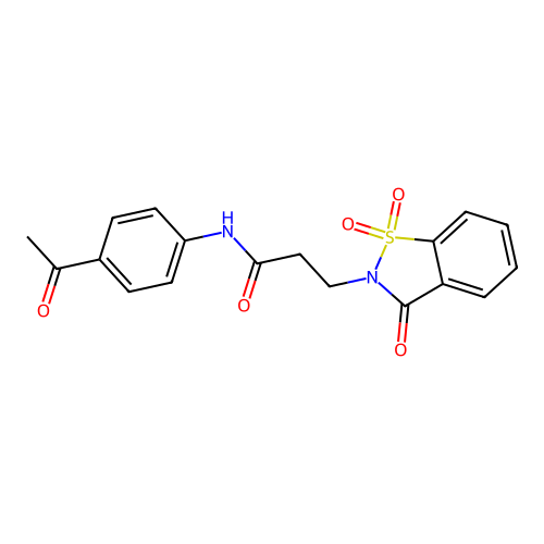 N-(4-acetylphenyl)-3-(1,1,3-trioxo-1,2-benzothiazol-2-yl)propanamide structure