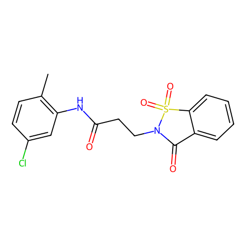 N-(5-chloro-2-methylphenyl)-3-(1,1,3-trioxo-1,2-benzothiazol-2-yl)propanamide structure
