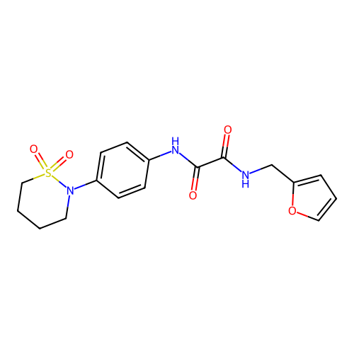 N'-[4-(1,1-dioxothiazinan-2-yl)phenyl]-N-(furan-2-ylmethyl)oxamide structure