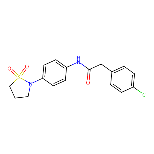 2-(4-chlorophenyl)-N-(4-(1,1-dioxidoisothiazolidin-2-yl)phenyl)acetamide structure