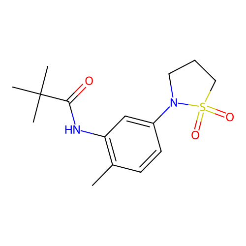 N-(5-(1,1-dioxidoisothiazolidin-2-yl)-2-methylphenyl)pivalamide structure