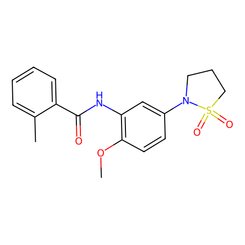N-(5-(1,1-dioxidoisothiazolidin-2-yl)-2-methoxyphenyl)-2-methylbenzamide structure