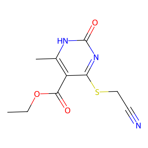 Ethyl 4-((cyanomethyl)thio)-6-methyl-2-oxo-1,2-dihydropyrimidine-5-carboxylate structure