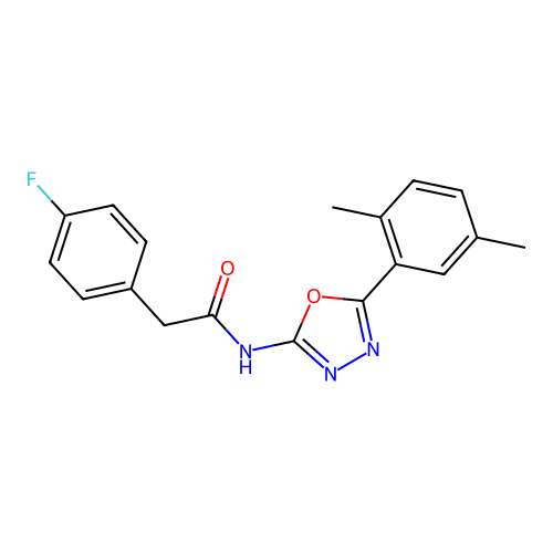 N-[5-(2,5-dimethylphenyl)-1,3,4-oxadiazol-2-yl]-2-(4-fluorophenyl)acetamide structure