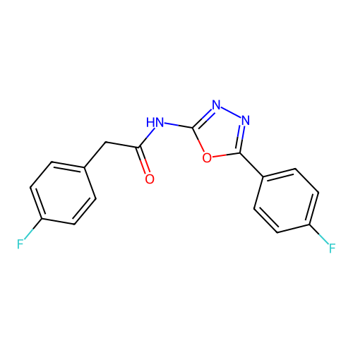 2-(4-fluorophenyl)-N-[5-(4-fluorophenyl)-1,3,4-oxadiazol-2-yl]acetamide structure