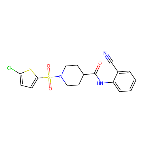 1-((5-chlorothiophen-2-yl)sulfonyl)-N-(2-cyanophenyl)piperidine-4-carboxamide structure