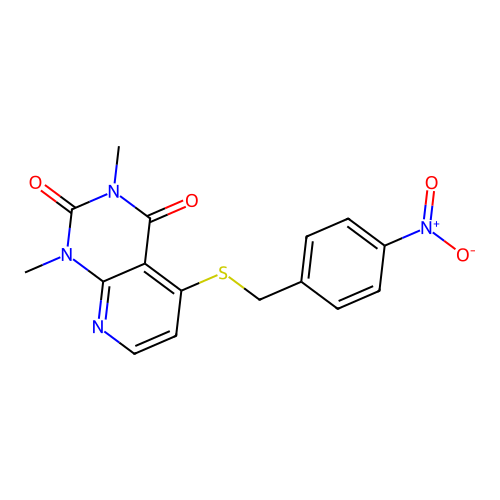 1,3-Dimethyl-5-[(4-nitrophenyl)methylsulfanyl]pyrido[2,3-d]pyrimidine-2,4-dione structure