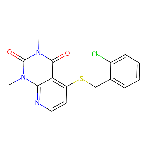 5-[(2-Chlorophenyl)methylsulfanyl]-1,3-dimethylpyrido[2,3-d]pyrimidine-2,4-dione structure