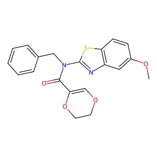 N-benzyl-N-(5-methoxybenzo[d]thiazol-2-yl)-5,6-dihydro-1,4-dioxine-2-carboxamide structure