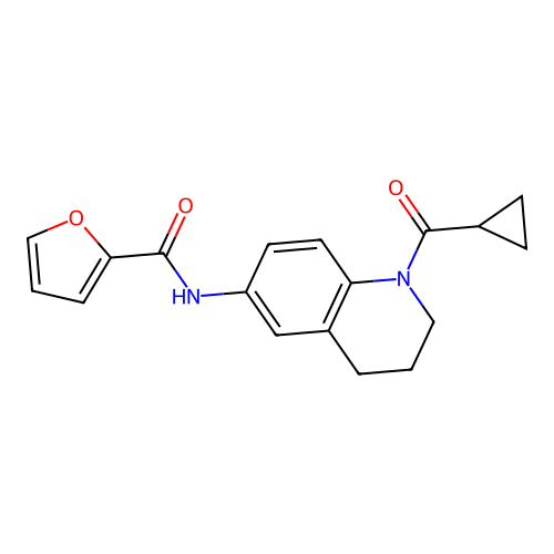 N-[1-(cyclopropanecarbonyl)-3,4-dihydro-2H-quinolin-6-yl]furan-2-carboxamide structure