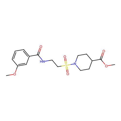 Methyl 1-((2-(3-methoxybenzamido)ethyl)sulfonyl)piperidine-4-carboxylate structure