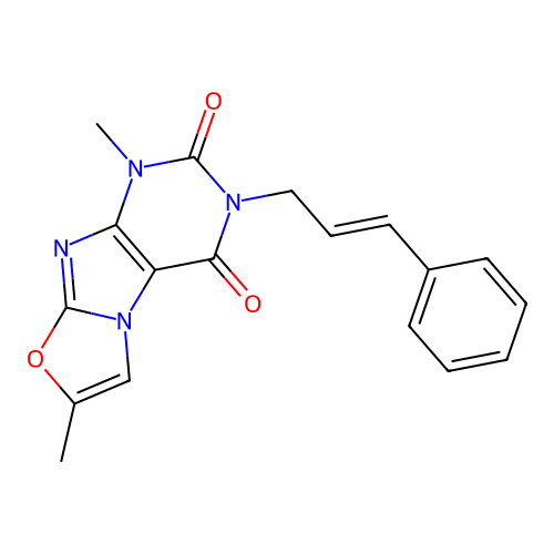 3-cinnamyl-1,7-dimethyloxazolo[2,3-f]purine-2,4(1H,3H)-dione structure