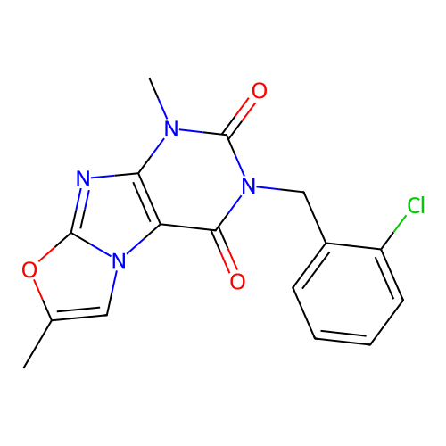 3-(2-chlorobenzyl)-1,7-dimethyloxazolo[2,3-f]purine-2,4(1H,3H)-dione structure