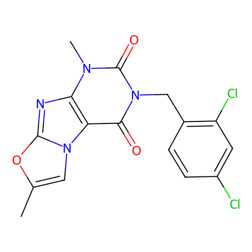 2-[(2,4-Dichlorophenyl)methyl]-4,7-dimethylpurino[8,7-b][1,3]oxazole-1,3-dione structure