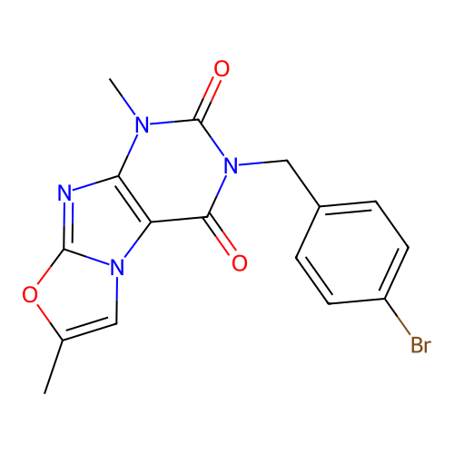 3-(4-bromobenzyl)-1,7-dimethyloxazolo[2,3-f]purine-2,4(1H,3H)-dione structure