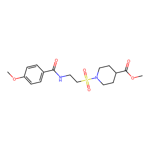 Methyl 1-((2-(4-methoxybenzamido)ethyl)sulfonyl)piperidine-4-carboxylate structure
