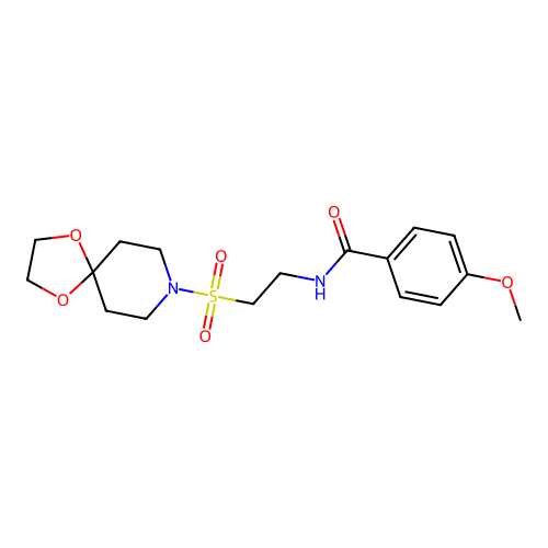 N-(2-(1,4-dioxa-8-azaspiro[4.5]decan-8-ylsulfonyl)ethyl)-4-methoxybenzamide structure