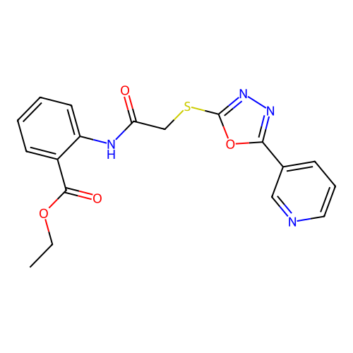 Ethyl 2-(2-((5-(pyridin-3-yl)-1,3,4-oxadiazol-2-yl)thio)acetamido)benzoate structure