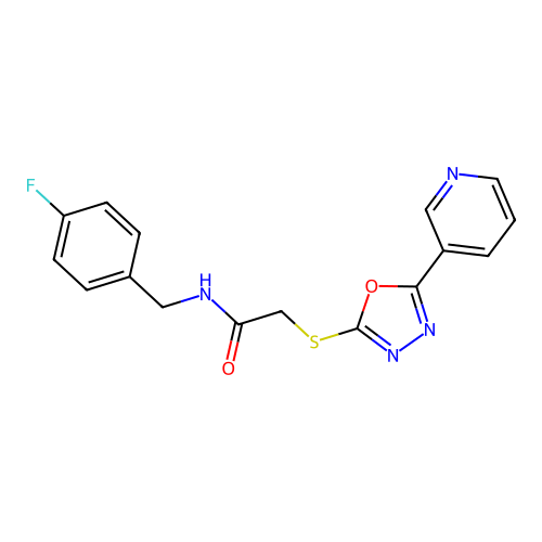 N-(4-fluorobenzyl)-2-((5-(pyridin-3-yl)-1,3,4-oxadiazol-2-yl)thio)acetamide structure