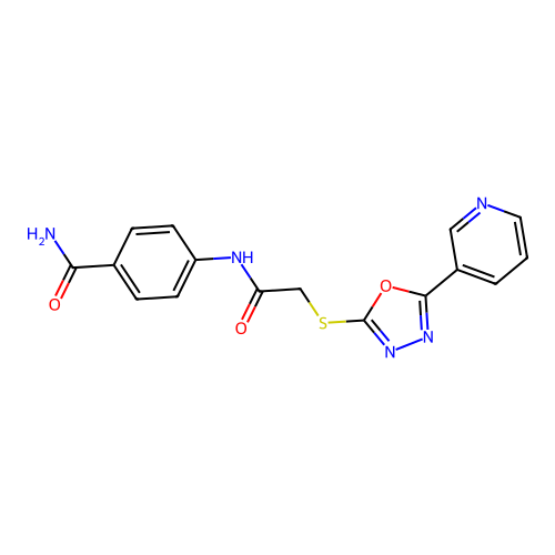 4-(2-((5-(Pyridin-3-yl)-1,3,4-oxadiazol-2-yl)thio)acetamido)benzamide structure