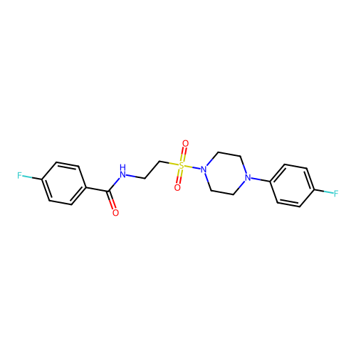 4-fluoro-N-(2-((4-(4-fluorophenyl)piperazin-1-yl)sulfonyl)ethyl)benzamide structure