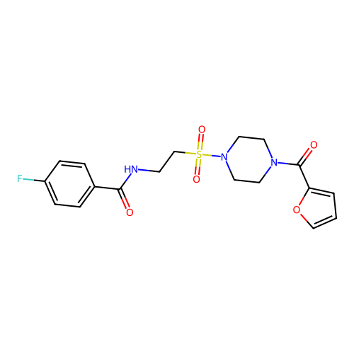 4-fluoro-N-[2-[4-(furan-2-carbonyl)piperazin-1-yl]sulfonylethyl]benzamide structure